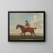 Eines der vier Porträts von Pferden, ein roter Rennpferd mit Jockey, der nach links geht - James Seymour — gerahmtes Bild an der Wand
