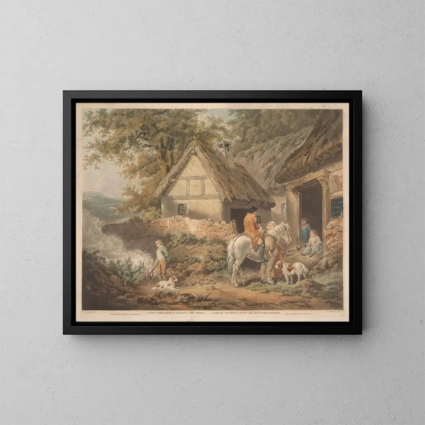 Ein Junge beim Verbrennen von Unkraut - James Ward — gerahmtes Bild an der Wand
