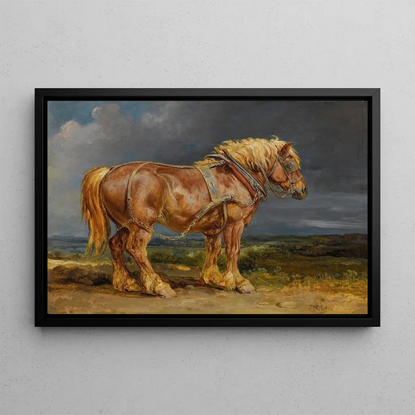 Cheshunt, das Shire-Arbeitspferd, Elefant in einer weiten Landschaft - James Ward — gerahmtes Bild an der Wand