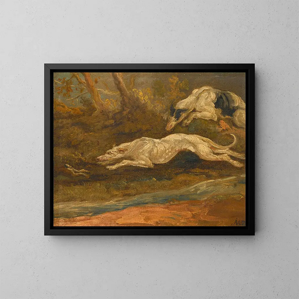 L'évasion de deux lévriers chassant un lièvre - James Ward — gerahmtes Bild an der Wand