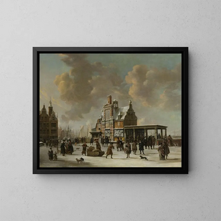 Jan Abrahamsz Beerstraaten - The Paalhuis and the Nieuwe Brug Amsterdam in the Winter.webp