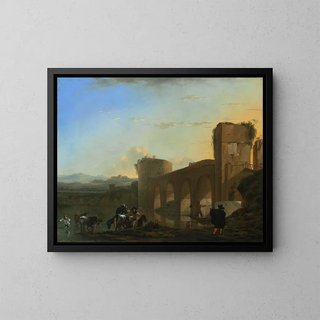 Jan Asselijn - The Tiber River with the Ponte Molle at Sunset.webp