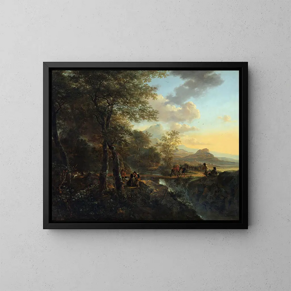 Italienische Landschaft mit einem Zeichner - Jan Both — gerahmtes Bild an der Wand