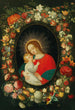 Die Jungfrau und das Kind in einem Kartusche, umgeben von einer Blumenranke - Jan Brueghel der Jüngere — Ansicht des Kunstwerks