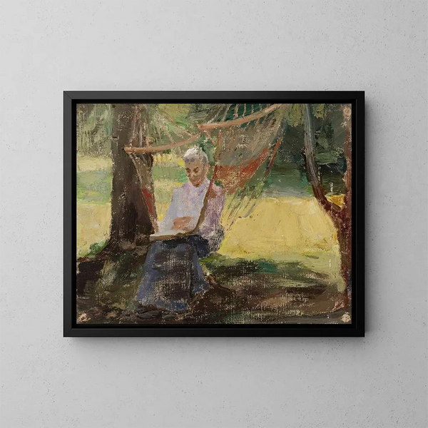 In einer Hängematte, Porträt von Maria Rubtsov in Maryino - Jan Cybis — gerahmtes Bild an der Wand