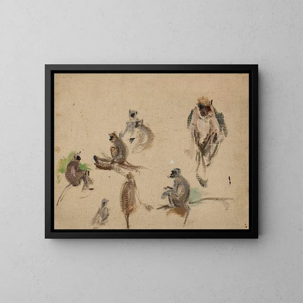 Affen auf der Reise nach Indien - Jan Cybis — gerahmtes Bild an der Wand