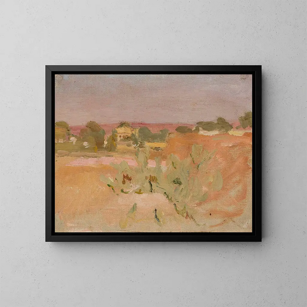 Landschaft rosa mit Kakteen - Jan Cybis — gerahmtes Bild an der Wand