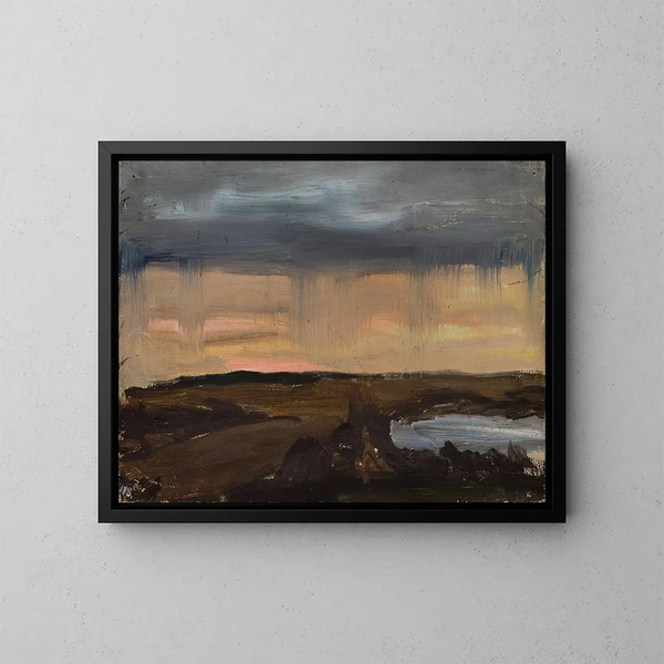 Impressionen von Regen vom Zug - Jan Cybis — gerahmtes Bild an der Wand