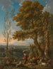 Ein klassisches italienisches Landschaftsgemälde mit einem Ziegenhirten und seiner Herde in den Bergen dahinter - Jan Frans van Bloemen — Ansicht des Kunstwerks