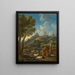 Klassisches italienisches Landschaftsgemälde mit einem Hirten und seinem Herd, weiteren Figuren und einer Stadt auf einem Hügel im Hintergrund - Jan Frans van Bloemen — gerahmtes Bild an der Wand