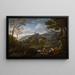 Eine italienisch anmutende Landschaft mit Figuren im Vordergrund und einer Stadt im Hintergrund - Jan Frans van Bloemen — gerahmtes Bild an der Wand