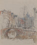 Brücke über die Warmoesgracht in Amsterdam — Aquarell von Papendrecht