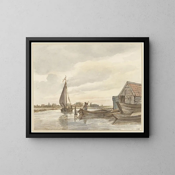 Einige Boote auf einem Kanal - Jan Hulswit — gerahmtes Bild an der Wand