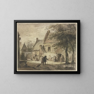 Jan Hulswit - Gehft mit mehreren Figuren vorne ein Hund.webp