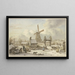 Winterlandschaft mit Bootshafen und Windmühle - Jan Hulswit — gerahmtes Bild an der Wand