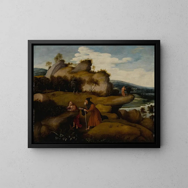 Die Versuchung Christi - Jan Jansz Mostaert — gerahmtes Bild an der Wand