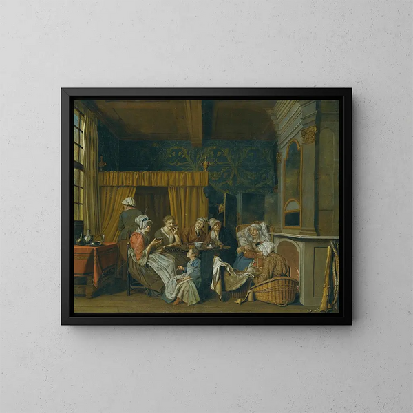 Eine Familie beim Teetrinken zur Feier der Zwillinge - Jan Josef Horemans der Jüngere — gerahmtes Bild an der Wand