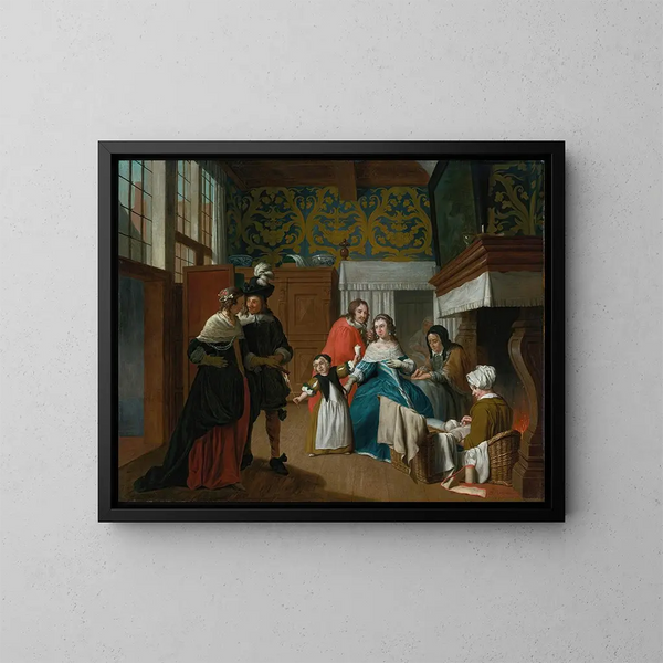 Eine kranke Frau mit ihrer Familie und ihren Begleitern in einem Interieur - Jan Josef Horemans der Jüngere — gerahmtes Bild an der Wand