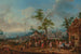 Dorffest mit tanzenden und spielenden Figuren, Hochzeitszeremonie in der Ferne - Jan Peter van Bredael der Ältere — Ansicht des Kunstwerks