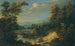 Weites Flusslandschaft mit bewaldeten Ufern und Figuren im Vordergrund, Reisende, die sich einer befestigten Stadt nähern – Jan Philip Spalthof — Ansicht des Kunstwerks