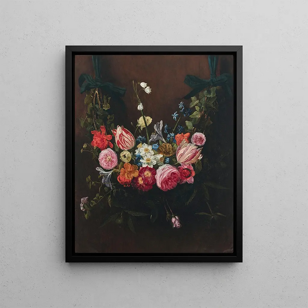 Jan Philips van Thielen - A garland of flowers with tulips daffodils lilies of the valley suspended from ribbons.webp