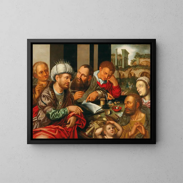 Die Parabel des unbarmherzigen Gläubigers - Jan Sanders van Hemessen — gerahmtes Bild an der Wand