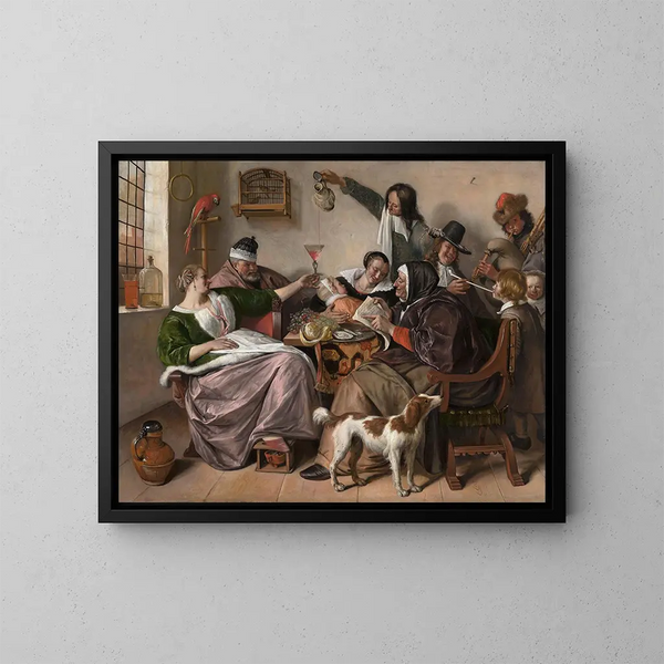 Wie der alte singt, der junge pfeift - Jan Steen — gerahmtes Bild an der Wand