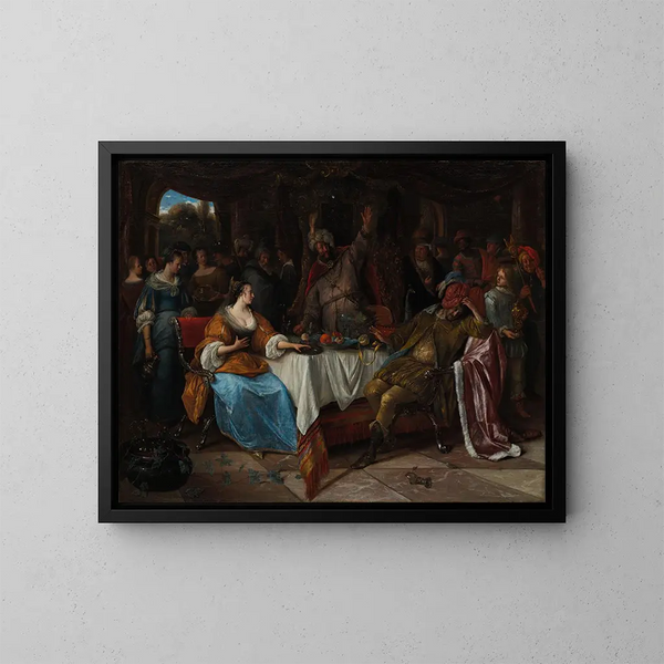 Esther, Assuérus und Haman - Jan Steen — gerahmtes Bild an der Wand