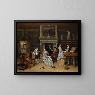 Fantastisches Innenraum-Gemälde mit Jan Steen und der Familie von Gerrit Schouten - Jan Steen — gerahmtes Bild an der Wand