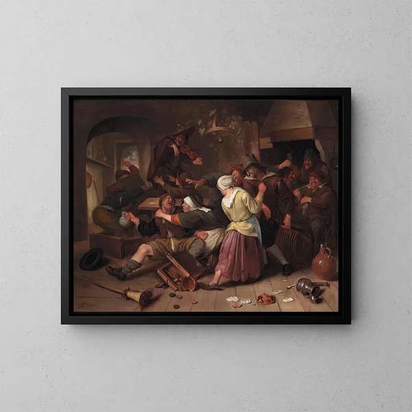 Spieler im Streit - Jan Steen — gerahmtes Bild an der Wand
