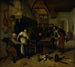 Inneneinrichtung eines Gasthauses mit einem alten Mann, der sich mit der Wirtin amüsiert, und zwei Männern, die Backgammon spielen, bekannt als Zwei Arten von Spielen - Jan Steen — Ansicht des Kunstwerks