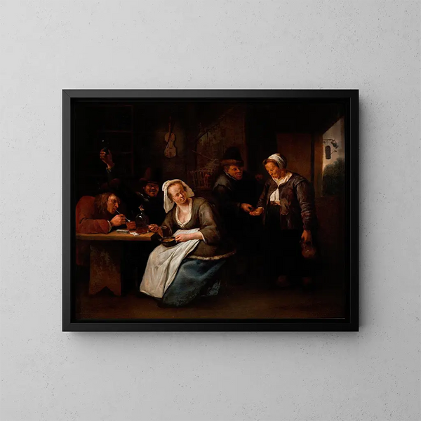 Szene in der Taverne - Jan Steen — gerahmtes Bild an der Wand