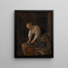 Frau, die Gegenstände aus Metall reinigt - Jan Steen — gerahmtes Bild an der Wand