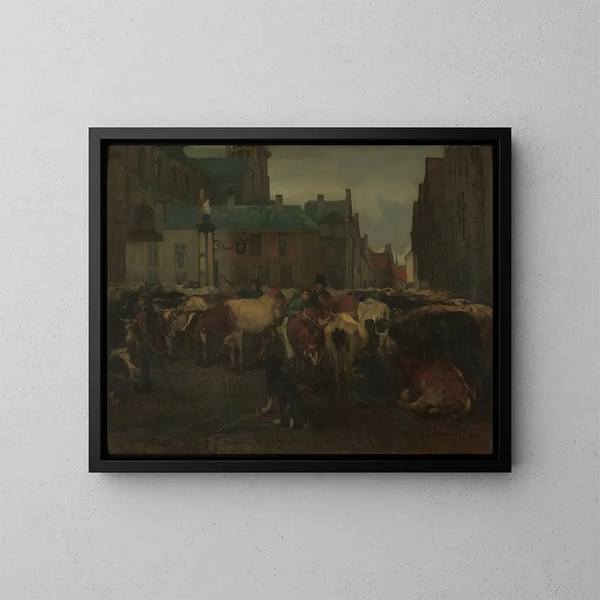 Der Viehmarkt in Antwerpen - Jan Stobbaerts — gerahmtes Bild an der Wand