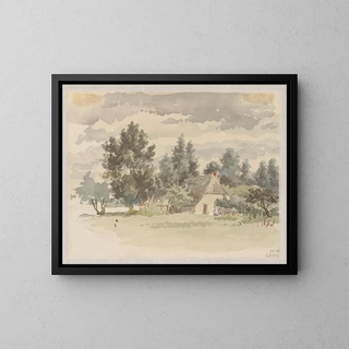 Jan Striening - Landschap met boerderij omgeven door bomen.webp