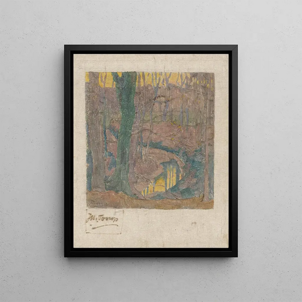Nackte Buchen entlang eines Bachs 2 - Jan Toorop — gerahmtes Bild an der Wand
