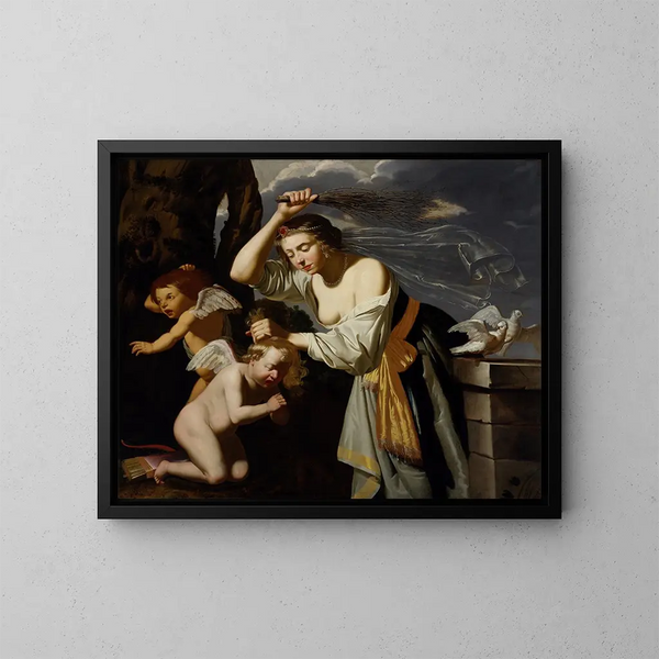 Venus châtiant Cupidon - Jan van Bijlert — gerahmtes Bild an der Wand