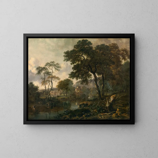 Landschaft mit einem Händler und einer Frau, die sich ausruht - Jan Wijnants — gerahmtes Bild an der Wand