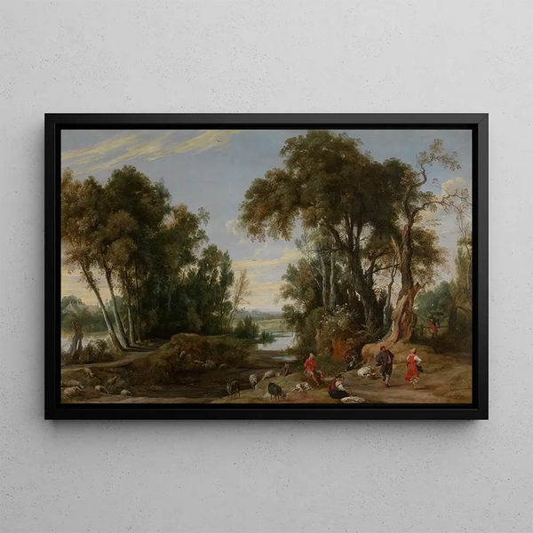 Landschaft mit tanzenden Hirten - Jan Wildens — gerahmtes Bild an der Wand