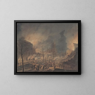 Lodewijk Napoléon besucht die Runen auf dem Rapenburg in Leiden nach der Explosion des Pulverboots am 12. Januar 1807 - Jan Willem Pieneman — gerahmtes Bild an der Wand
