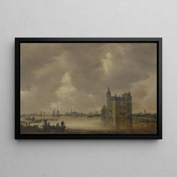 Ein Schloss am Flussufer - Jan van Goyen — gerahmtes Bild an der Wand