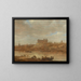 Ein Flusslandschaft mit einem Fährboot und einer Burg jenseits einer Stadt - Jan van Goyen — gerahmtes Bild an der Wand