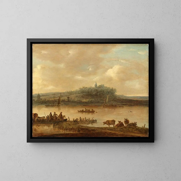 Ansicht des Rheins und des Elterbergs - Jan van Goyen — gerahmtes Bild an der Wand