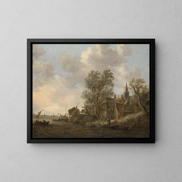Ansicht einer Stadt an einem Fluss - Jan van Goyen — gerahmtes Bild an der Wand