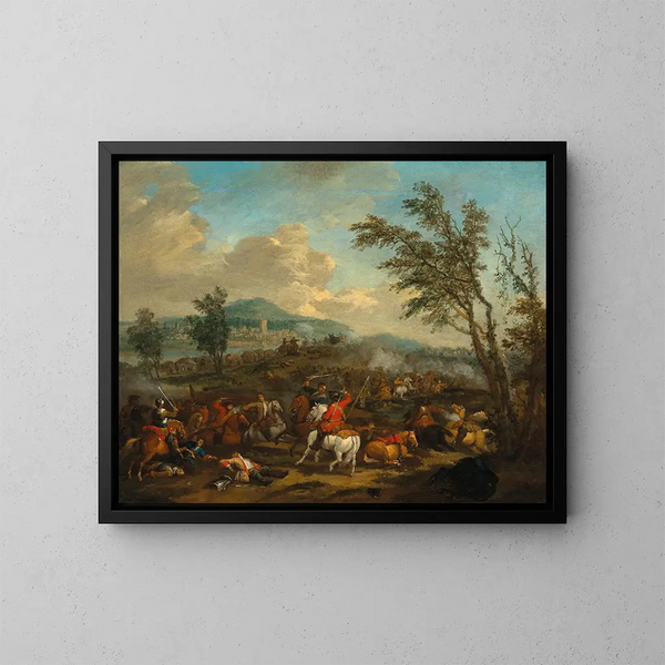 Eine Kavallerieschlacht - Jan van Huchtenburg — gerahmtes Bild an der Wand