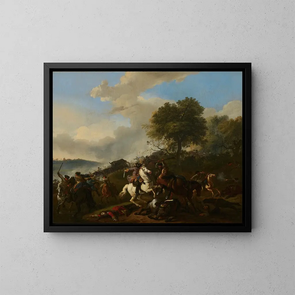 Hinterhalt eines Konvois - Jan van Huchtenburg — gerahmtes Bild an der Wand