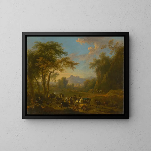 Razzia - Jan van Huchtenburg — gerahmtes Bild an der Wand