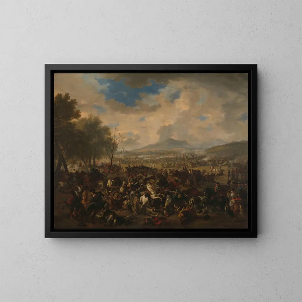 Die Schlacht bei Ramillies zwischen den Franzosen und den alliierten Mächten, 23. Mai 1706 - Jan van Huchtenburg — gerahmtes Bild an der Wand