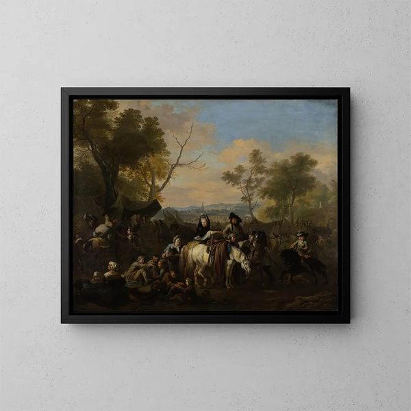 Besuch auf einem Lager - Jan van Huchtenburg — gerahmtes Bild an der Wand