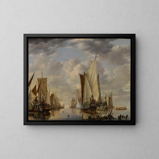 Jan van de Cappelle - Shipping in a Calm at Flushing with a States General Yacht Firing a Salute.webp